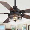 52-inch Matte Black Ceiling Fan with 5 Reversible  Blades, Seeded Glass Shade, 6-Speed Quiet DC Motor, Remote Control