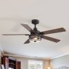 52-inch Matte Black Ceiling Fan with 5 Reversible  Blades, Seeded Glass Shade, 6-Speed Quiet DC Motor, Remote Control