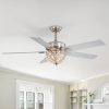 52" Satin Nickel Ceiling Fan With Light, 5 Dual-Finish Reversible Blades (Warm Wood/Silver), Quiet Energy-Saving DC Motor, E12 Bulb Base, 6 Speeds With Timer & Remote Control, Forward/Reverse Airflow