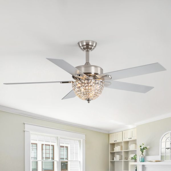 52" Satin Nickel Ceiling Fan With Light, 5 Dual-Finish Reversible Blades (Warm Wood/Silver), Quiet Energy-Saving DC Motor, E12 Bulb Base, 6 Speeds With Timer & Remote Control, Forward/Reverse Airflow
