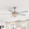 52" Satin Nickel Ceiling Fan With Light, 5 Dual-Finish Reversible Blades (Warm Wood/Silver), Quiet Energy-Saving DC Motor, E12 Bulb Base, 6 Speeds With Timer & Remote Control, Forward/Reverse Airflow