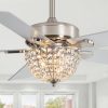 52" Satin Nickel Ceiling Fan With Light, 5 Dual-Finish Reversible Blades (Warm Wood/Silver), Quiet Energy-Saving DC Motor, E12 Bulb Base, 6 Speeds With Timer & Remote Control, Forward/Reverse Airflow