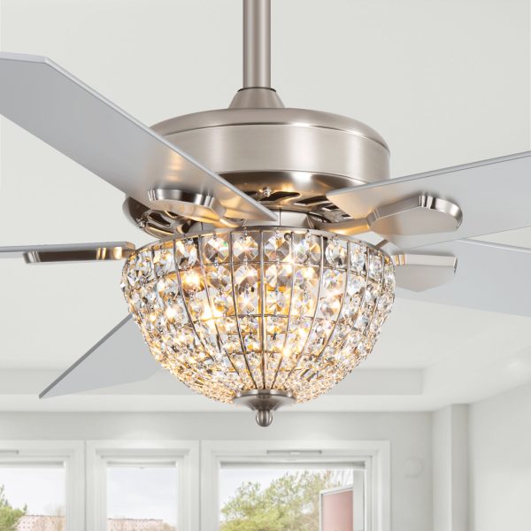52" Satin Nickel Ceiling Fan With Light, 5 Dual-Finish Reversible Blades (Warm Wood/Silver), Quiet Energy-Saving DC Motor, E12 Bulb Base, 6 Speeds With Timer & Remote Control, Forward/Reverse Airflow