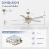 52" Satin Nickel Ceiling Fan With Light, 5 Dual-Finish Reversible Blades (Warm Wood/Silver), Quiet Energy-Saving DC Motor, E12 Bulb Base, 6 Speeds With Timer & Remote Control, Forward/Reverse Airflow