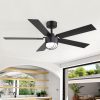52 Inch Matte Black Ceiling Fan With Light And Remote, Industrial Caged Frosted Glass Shade, 18W LED 3CCT Lighting With Memory Function, 6-Speed Reversible Quiet DC Motor, Timer, 5 Dual-Finish Blades For Bedroom Living Room