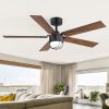 52 Inch Matte Black Ceiling Fan With Light And Remote, Industrial Caged Frosted Glass Shade, 18W LED 3CCT Lighting With Memory Function, 6-Speed Reversible Quiet DC Motor, Timer, 5 Dual-Finish Blades For Bedroom Living Room