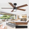 52 Inch Matte Black Ceiling Fan With Light And Remote, Industrial Caged Frosted Glass Shade, 18W LED 3CCT Lighting With Memory Function, 6-Speed Reversible Quiet DC Motor, Timer, 5 Dual-Finish Blades For Bedroom Living Room