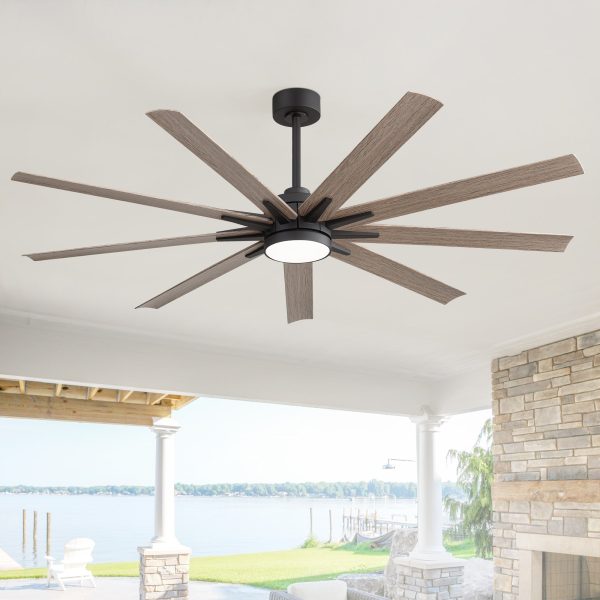 29024-BKJ2.jpg 65" LED Ceiling Fan With Light, Matte Black Finish, 9 Blades, Integrated 22W LED (3 Color Temps With Memory), Quiet Energy-Saving DC Motor, 6 Speeds With Timer, Remote Control, 6" And 12" Downrods Included, Forward/Reverse Airflow For Large Rooms