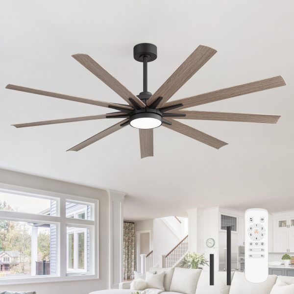 29024-BKJ3.jpg 65" LED Ceiling Fan With Light, Matte Black Finish, 9 Blades, Integrated 22W LED (3 Color Temps With Memory), Quiet Energy-Saving DC Motor, 6 Speeds With Timer, Remote Control, 6" And 12" Downrods Included, Forward/Reverse Airflow For Large Rooms