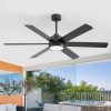 60-Inch Matte Black Ceiling Fan With Light, 5 Reversible Blades (Black/Wood Grain), Acrylic Lampshade,22W LED 3CCT (3000K/4000K/6000K) With Memory, 28W DC Motor, 6 Speeds, Remote With Timer (1/2/4/8H), Reversible Airflow, 6"&12" Downrods