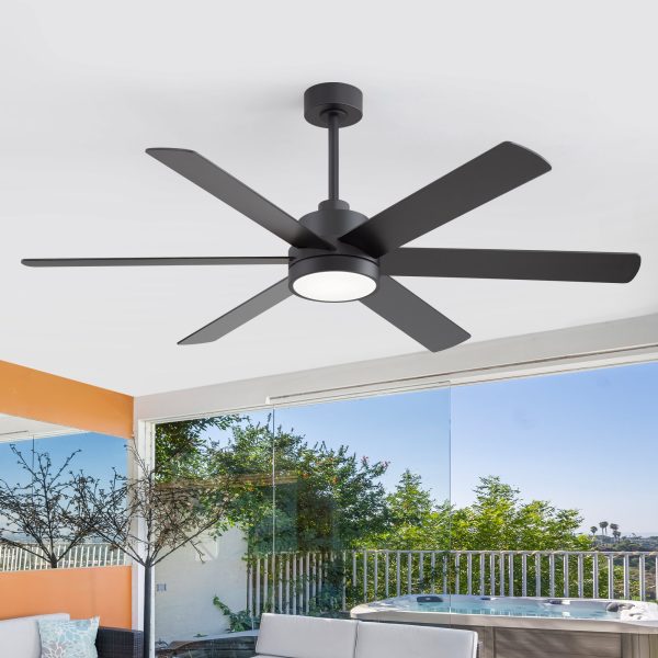 60-Inch Matte Black Ceiling Fan With Light, 5 Reversible Blades (Black/Wood Grain), Acrylic Lampshade,22W LED 3CCT (3000K/4000K/6000K) With Memory, 28W DC Motor, 6 Speeds, Remote With Timer (1/2/4/8H), Reversible Airflow, 6"&12" Downrods