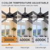 60-Inch Matte Black Ceiling Fan With Light, 5 Reversible Blades (Black/Wood Grain), Acrylic Lampshade,22W LED 3CCT (3000K/4000K/6000K) With Memory, 28W DC Motor, 6 Speeds, Remote With Timer (1/2/4/8H), Reversible Airflow, 6"&12" Downrods