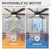 60-Inch Matte Black Ceiling Fan With Light, 5 Reversible Blades (Black/Wood Grain), Acrylic Lampshade,22W LED 3CCT (3000K/4000K/6000K) With Memory, 28W DC Motor, 6 Speeds, Remote With Timer (1/2/4/8H), Reversible Airflow, 6"&12" Downrods