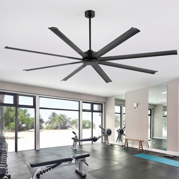 29030-BKJ7.jpg 84-Inch Ceiling Fan Without Light, Matte Black Finish, 8 Aluminum Blades, Energy-Saving DC Motor, 6-Speed Remote Control With Forward/Reverse, 1/2/4/8H Timer, Includes 6", 12" & 24" Downrods, Quiet Operation For Large Rooms Or Patios