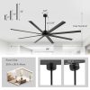 29030-BKZ1.jpg 84-Inch Ceiling Fan Without Light, Matte Black Finish, 8 Aluminum Blades, Energy-Saving DC Motor, 6-Speed Remote Control With Forward/Reverse, 1/2/4/8H Timer, Includes 6", 12" & 24" Downrods, Quiet Operation For Large Rooms Or Patios