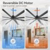 29030-BKZ6.jpg 84-Inch Ceiling Fan Without Light, Matte Black Finish, 8 Aluminum Blades, Energy-Saving DC Motor, 6-Speed Remote Control With Forward/Reverse, 1/2/4/8H Timer, Includes 6", 12" & 24" Downrods, Quiet Operation For Large Rooms Or Patios