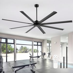 84-Inch Ceiling Fan Without Light, Matte Black Finish, 8 Aluminum Blades, Energy-Saving DC Motor, 6-Speed Remote Control With Forward/Reverse, 1/2/4/8H Timer, Includes 6", 12" & 24" Downrods, Quiet Operation For Large Rooms Or Patios