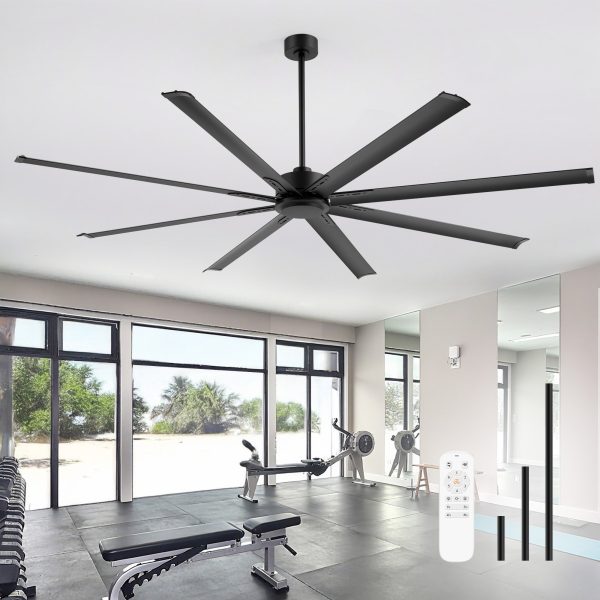 29030-BK_2.jpg 84-Inch Ceiling Fan Without Light, Matte Black Finish, 8 Aluminum Blades, Energy-Saving DC Motor, 6-Speed Remote Control With Forward/Reverse, 1/2/4/8H Timer, Includes 6", 12" & 24" Downrods, Quiet Operation For Large Rooms Or Patios