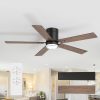 52" Flush Mount Ceiling Fan With Light & Remote, Matte Black Finish, Reversible DC Motor, 6 Speeds, 3-Color 18W LED, Quiet Energy-Saving Low Profile Fan With Dual-Finish Blades For Bedroom Living Room