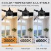 54-Inch Matte Black Ceiling Fan With Light, Dual-Layer Acrylic Shade, 3-Color LED (3000K/4000K/6000K), Quiet DC Motor, 6-Speed Reversible Airflow, Remote Control, Timer, 6-Inch Downrod, Modern Indoor Ceiling Fan For Living Room Bedroom Dining Room