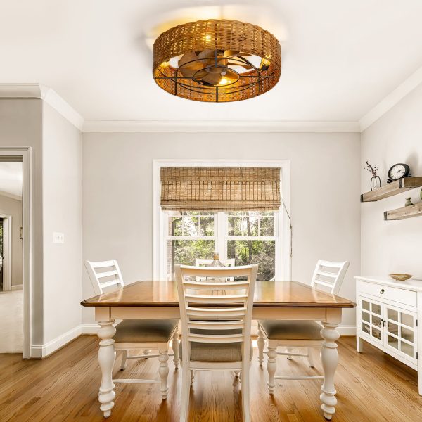 19-In Rattan Shade Low Profile Ceiling Fan With Remote Control(7-Blade)