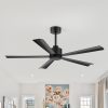 52 In. 6-Speed Indoor Black Ceiling Fans With Remote Without Light,5" Downrod Included