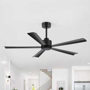 52 In. 6-Speed Indoor Black Ceiling Fans With Remote Without Light,5" Downrod Included