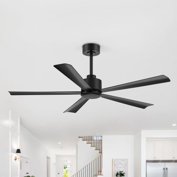 52 In. 6-Speed Indoor Black Ceiling Fans With Remote Without Light,5" Downrod Included