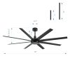72-Inch Industrial Ceiling Fan, No Light With Remote, 8 ABS Blades, Quiet DC Motor, 6-Speed, Timer Function