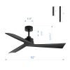 52-Inch 3-Blade Ceiling Fans With Remote Without Light, Quiet Reversible DC Motor, 6-Speed, Industrial Matte Black Ceiling Fans For Kitchen Home Office