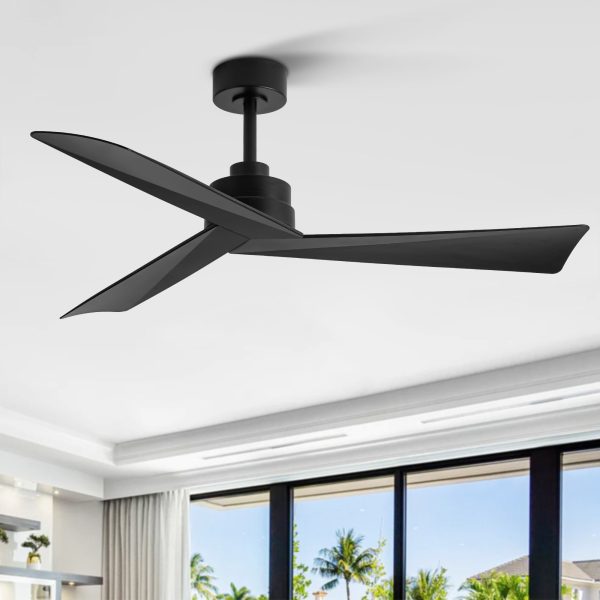 52-Inch 3-Blade Ceiling Fans With Remote Without Light, Quiet Reversible DC Motor, 6-Speed, Industrial Matte Black Ceiling Fans For Kitchen Home Office