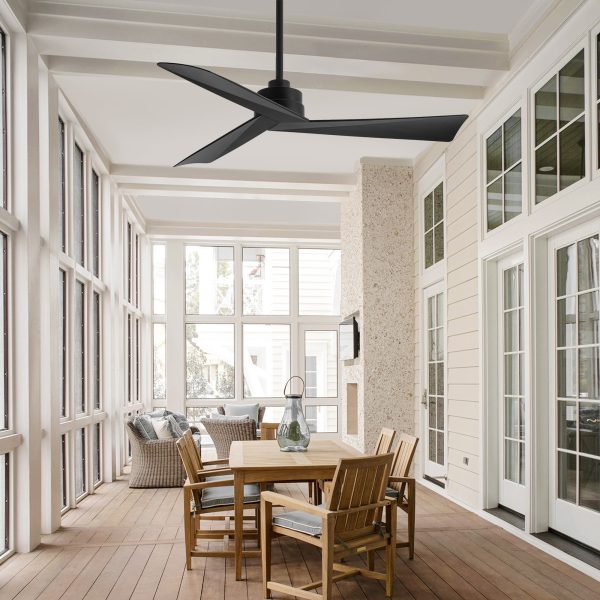 52-Inch 3-Blade Ceiling Fans With Remote Without Light, Quiet Reversible DC Motor, 6-Speed, Industrial Matte Black Ceiling Fans For Kitchen Home Office