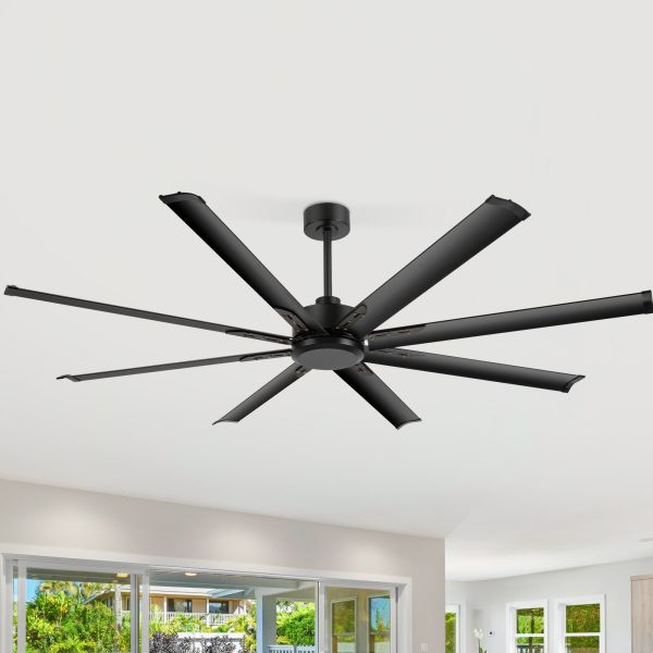 Large 72-in  Matte Black Ceiling Fan with Remote without Light-8 Aluminum Blades6in and 12in Downrods Included