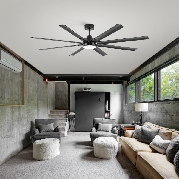 72-Inch Modern Ceiling Fan With Remote, Reversible Powerful DC Motor, 8 Aluminum Blades, 6-Speed, Dual Downrods7&24, LED Light Kit With 3 Color Temps(3000K/4500K/6000K), Black/Gold Black/White/Gold White Finish For Large Room