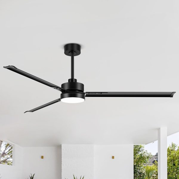 72-inch Black Ceiling Fans with Lights Remote Control,  Industrial Large Ceiling Fan, 3 Reversible Blades, 6-Speed, Quiet DC Motor, LED Ceiling Light Chandelier for Indoor/Outdoor Patio Living Room