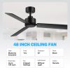 48-Inch 3-Blade Black Ceiling Fan Without Light,5 Downrod Included