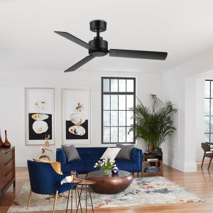 48-Inch 3-Blade Black Ceiling Fan Without Light,5 Downrod Included
