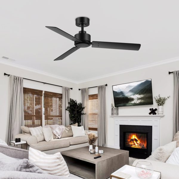 48-Inch 3-Blade Black Ceiling Fan Without Light,5 Downrod Included