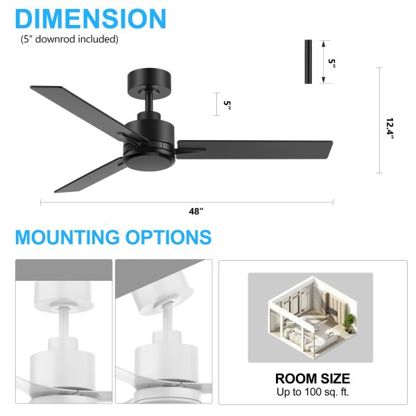 30027-BK-NL-1_11.jpg 48-inch Indoor Black Ceiling Fan with Remote without Light(3-Blade)