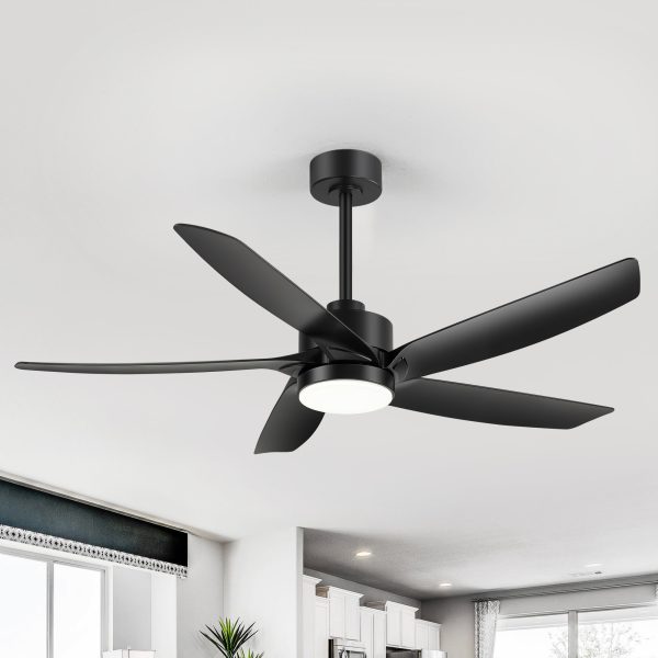 54-inch 5-Blade Integrated LED Ceiling Fan with Light Remote,6in and  12in Downrod Included