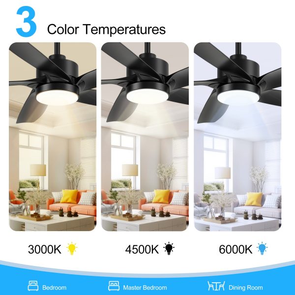 54-inch 5-Blade Integrated LED Ceiling Fan with Light Remote,6in and  12in Downrod Included