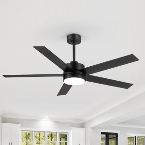 56 Inch 5-Blade Integrated Ceiling Fan With LED Light And Remote,6" And 12" Downrod Included