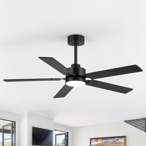 48 Inch 5-Blade Integrated Ceiling Fan With LED Light And Remote,5" And 10" Downrod Included