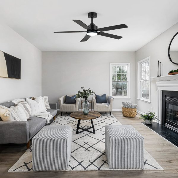 48 Inch 5-Blade Integrated Ceiling Fan With LED Light And Remote,5" And 10" Downrod Included