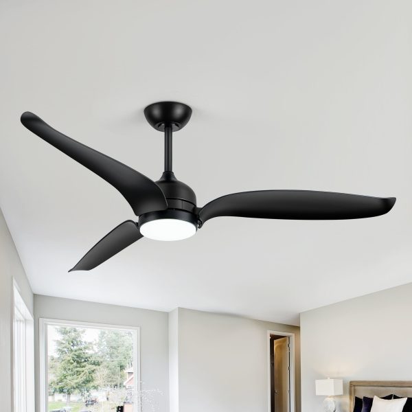 60-Inch Black 3-Blade Ceiling Fan With LED Light Kit And Remote,6in And 12in Downrod Included