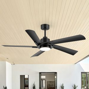 60-Inch Modern Ceiling Fan With 5 ABS Blades, 18W LED Light, 6-Speed Quiet DC Motor, Remote Control, 3 Color Temps & Dual Downrods (6" & 12")