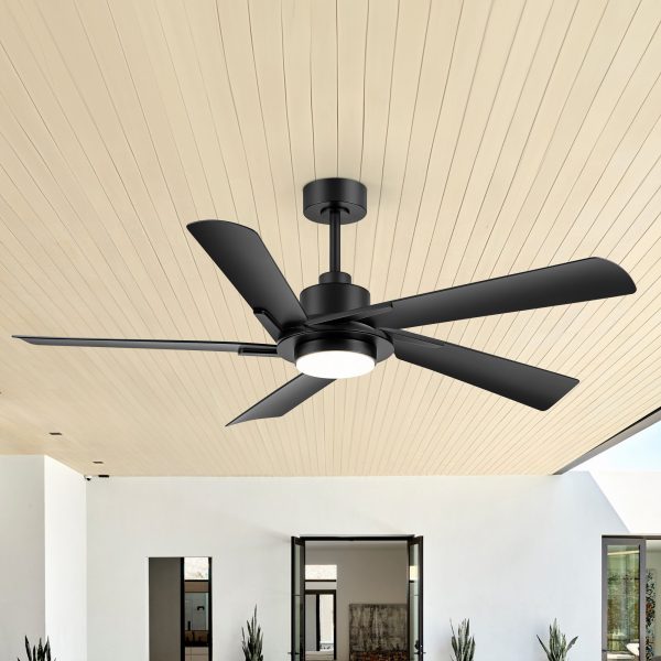 60-Inch Modern Ceiling Fan With 5 ABS Blades, 18W LED Light, 6-Speed Quiet DC Motor, Remote Control, 3 Color Temps & Dual Downrods (6" & 12")