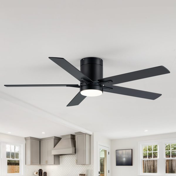 52-Inch Flush Mount 5 Reversible Blades LED Ceiling Fan With Light And Remote