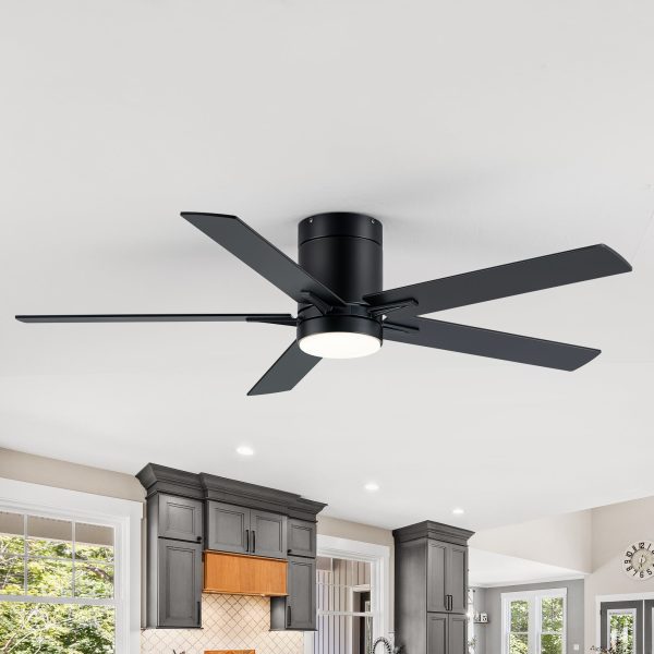 52-Inch Flush Mount 5 Reversible Blades LED Ceiling Fan With Light And Remote