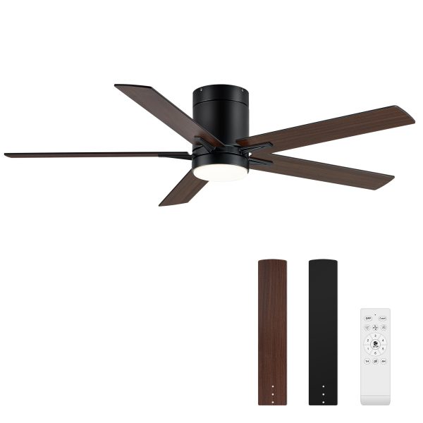 52-Inch Flush Mount 5 Reversible Blades LED Ceiling Fan With Light And Remote
